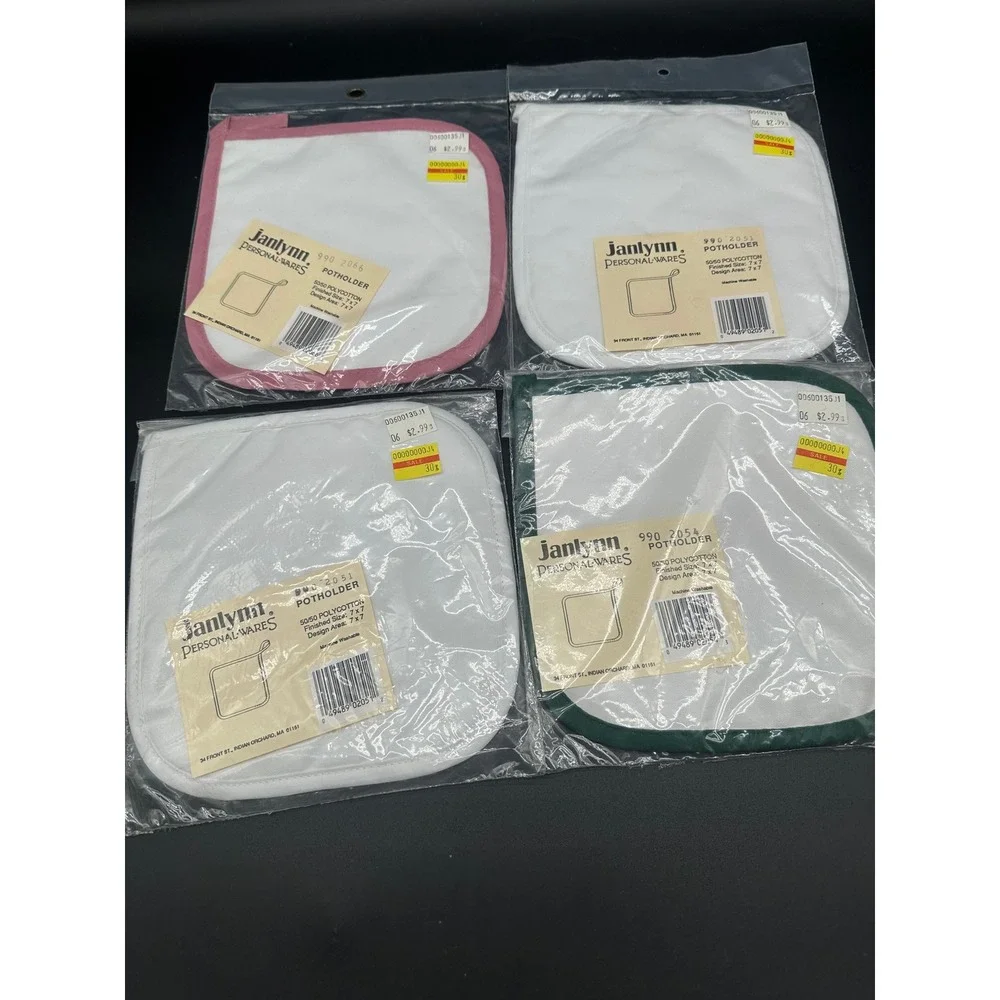 Janlynn Personal Wares Blank Potholders Set of 4 for Embroidery 7x7 USA Made